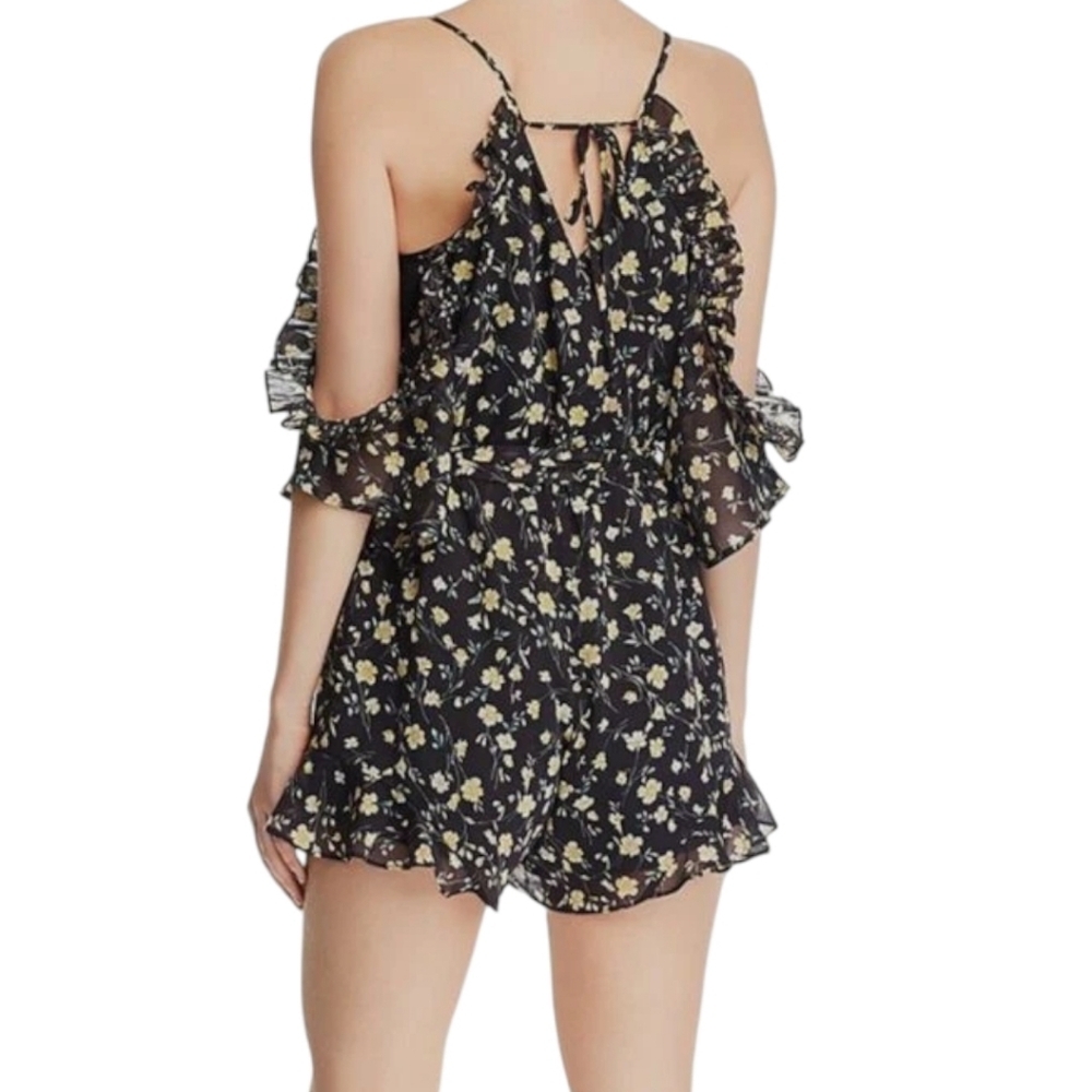 Bardot Cold Shoulder Romper Women 6 Black Floral Ruffle NWT - Picture 3 of 15